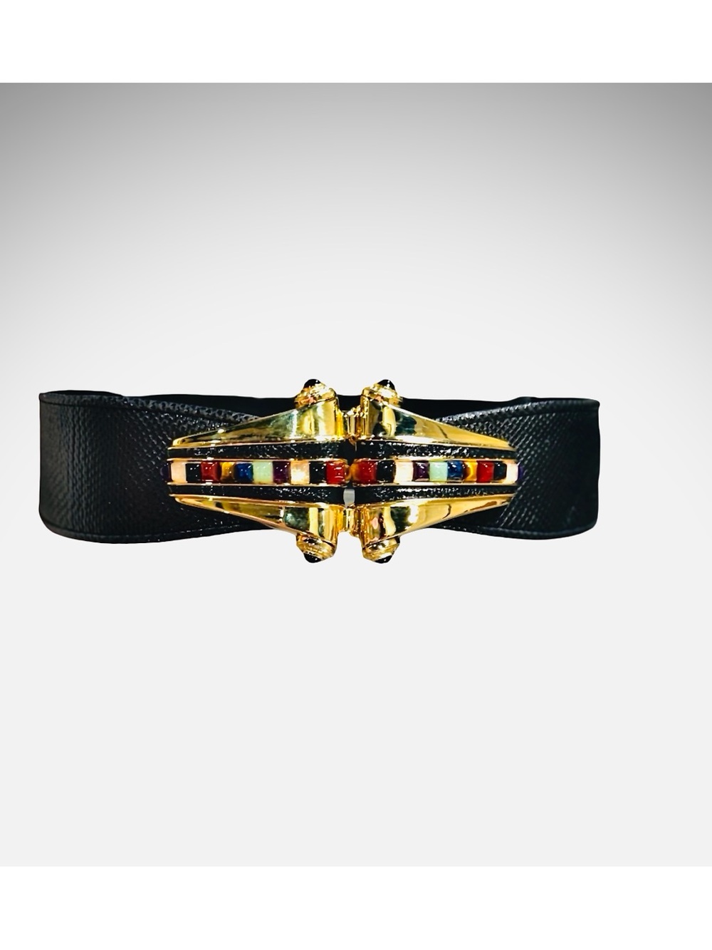 Judith Leiber Black Snake /Leather Waist Belt with Gold Decorative Buckle